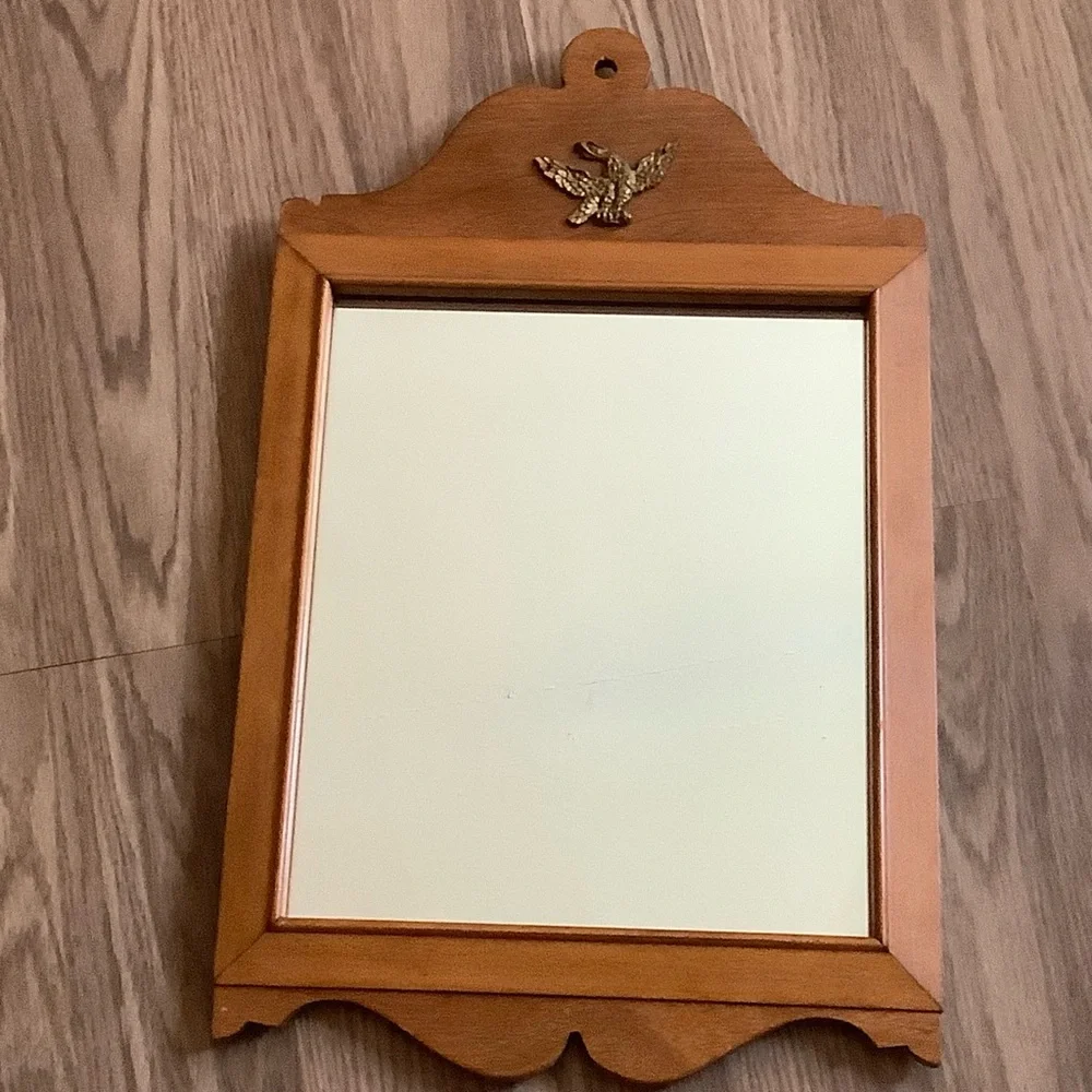 Mid 20th Century Wood Framed Mirror With American Eagle 23” X 14” Winchendon PA